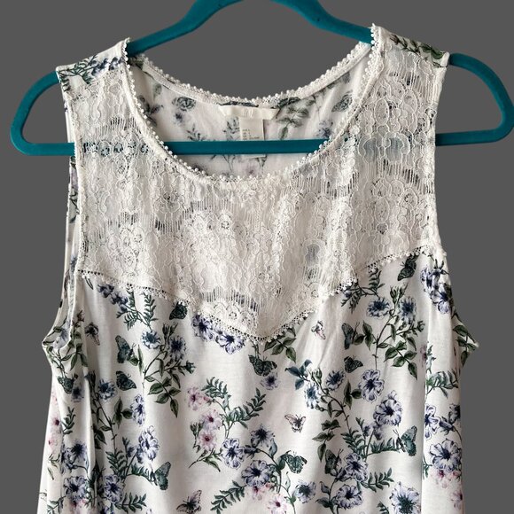 H&M Women's White Floral Tank Top with Lace Front Size Large - Picture 3 of 6